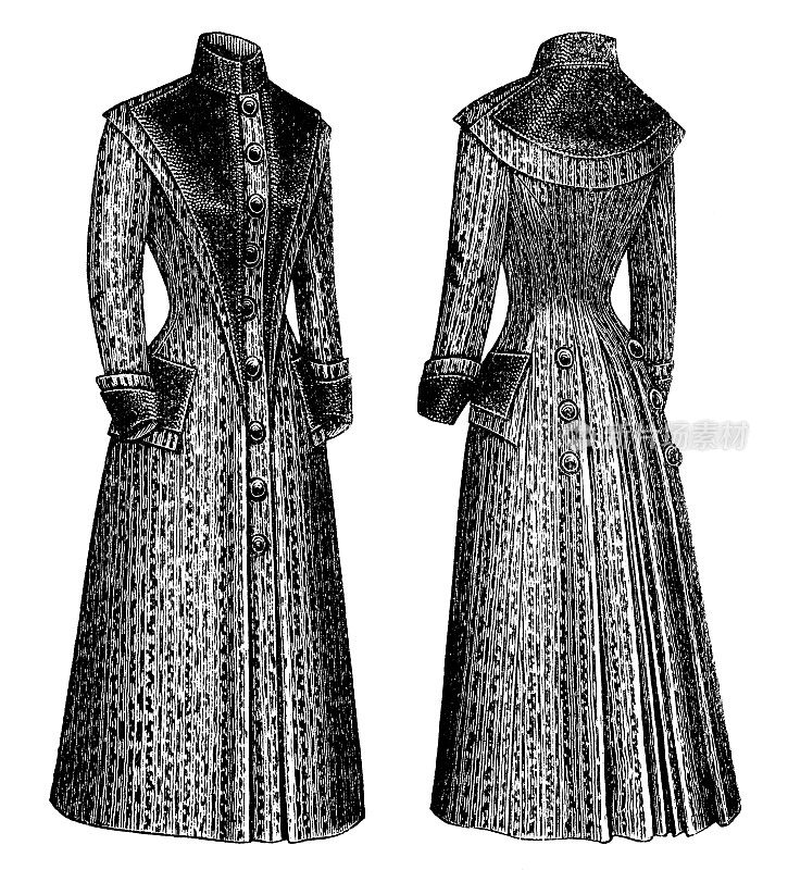 19世纪90年代维多利亚时尚，女士卡拉库尔/阿斯特拉罕羊皮大衣(正面和背面)- 19世纪